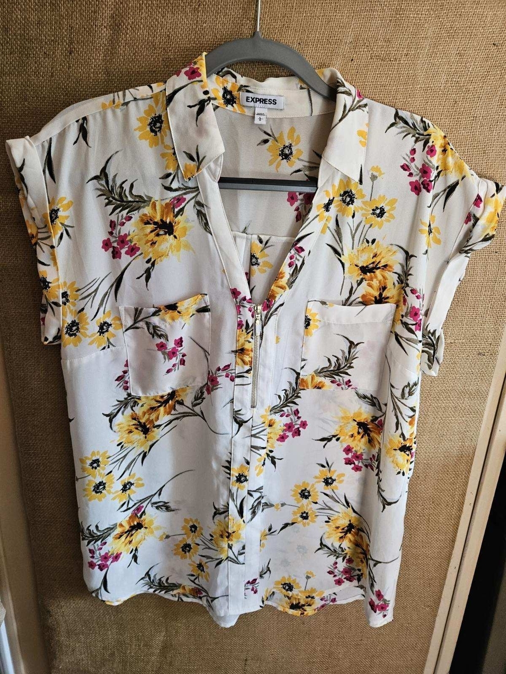 Express White Blouse with Yellow Floral Print